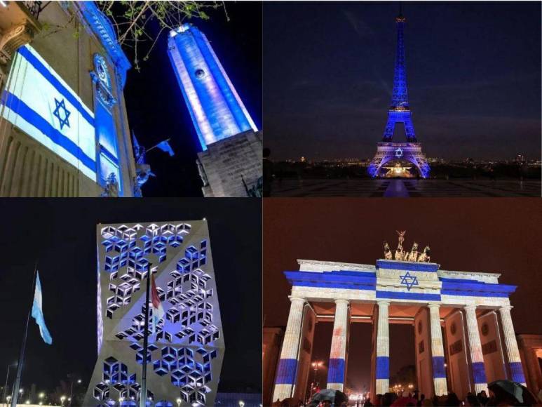 Monumentos famosos de varias ciudades del mundo se iluminan en apoyo a Israel