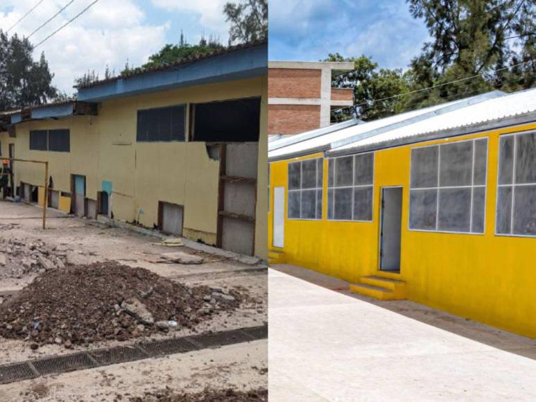 Antes y después de la Escuela Experimental de la UNAH reconstruida por Shin Fujiyama