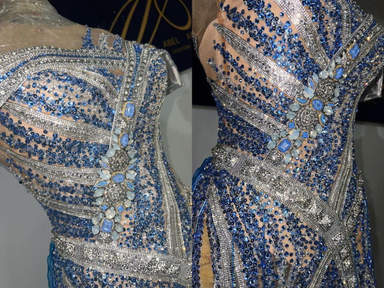 El deslumbrante vestido de Miss Honduras Mundo en la gala final brilla con cristalería azul