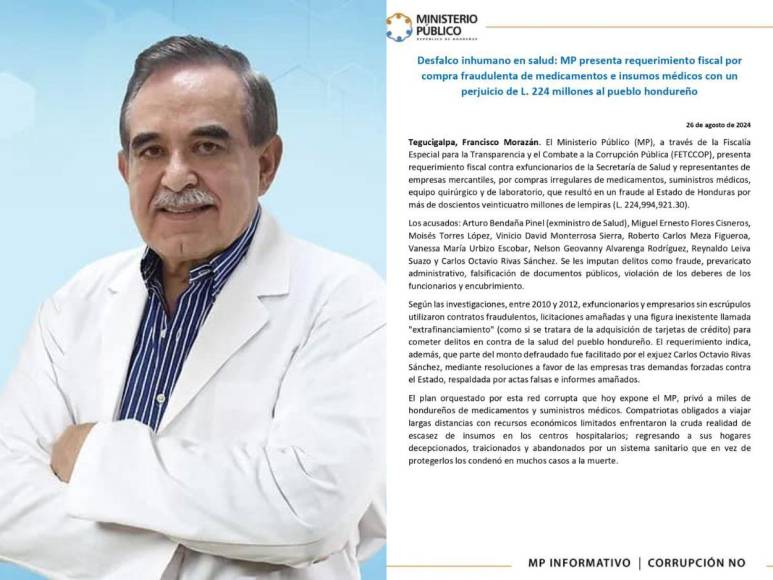 ¿Quién es Arturo Bendaña, exministro de Salud acusado de fraude millonario?