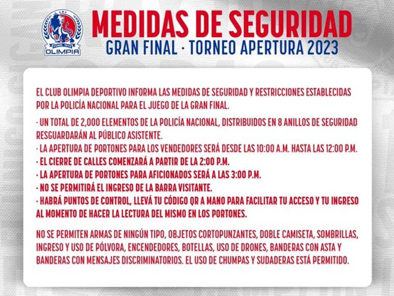 ¿Entrará la afición? Medidas de seguridad para la Final Olimpia-Motagua