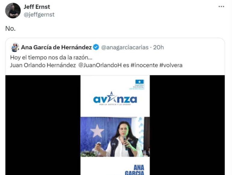 Directa y concisa: la respuesta de Jeff Ernst a Ana García por su reacción a narcovideo de Carlos Zelaya