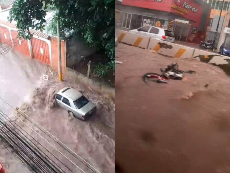 Caos en Tegucigalpa: fuertes lluvias causan daños en calles, carros y motocicletas