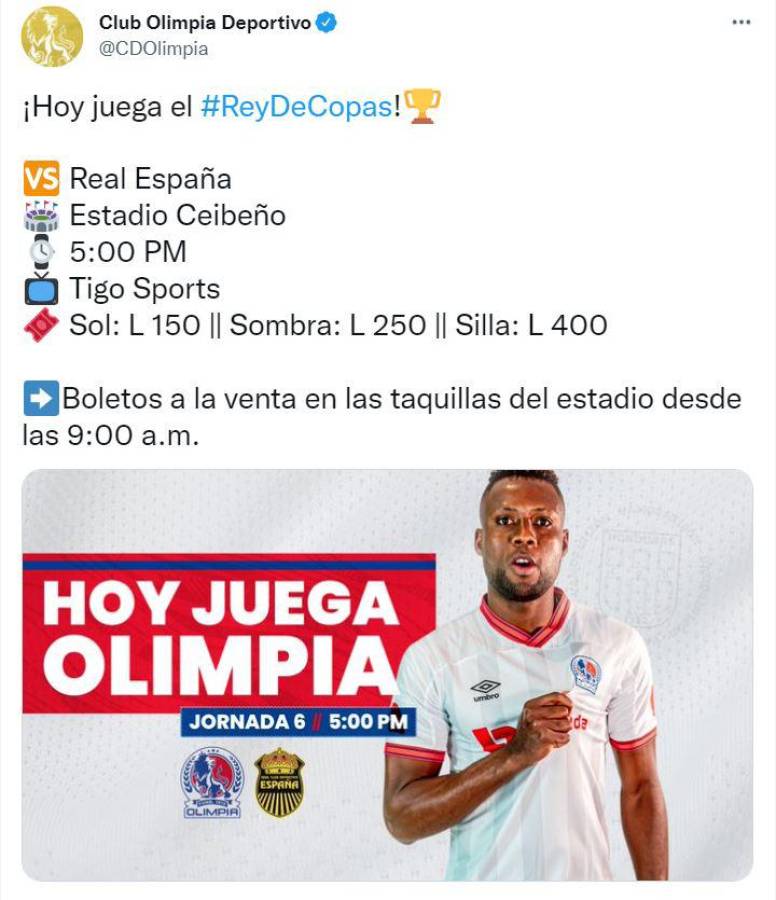 Olimpia jugará de local en La Ceiba; estos son los precios para el partido ante Real España