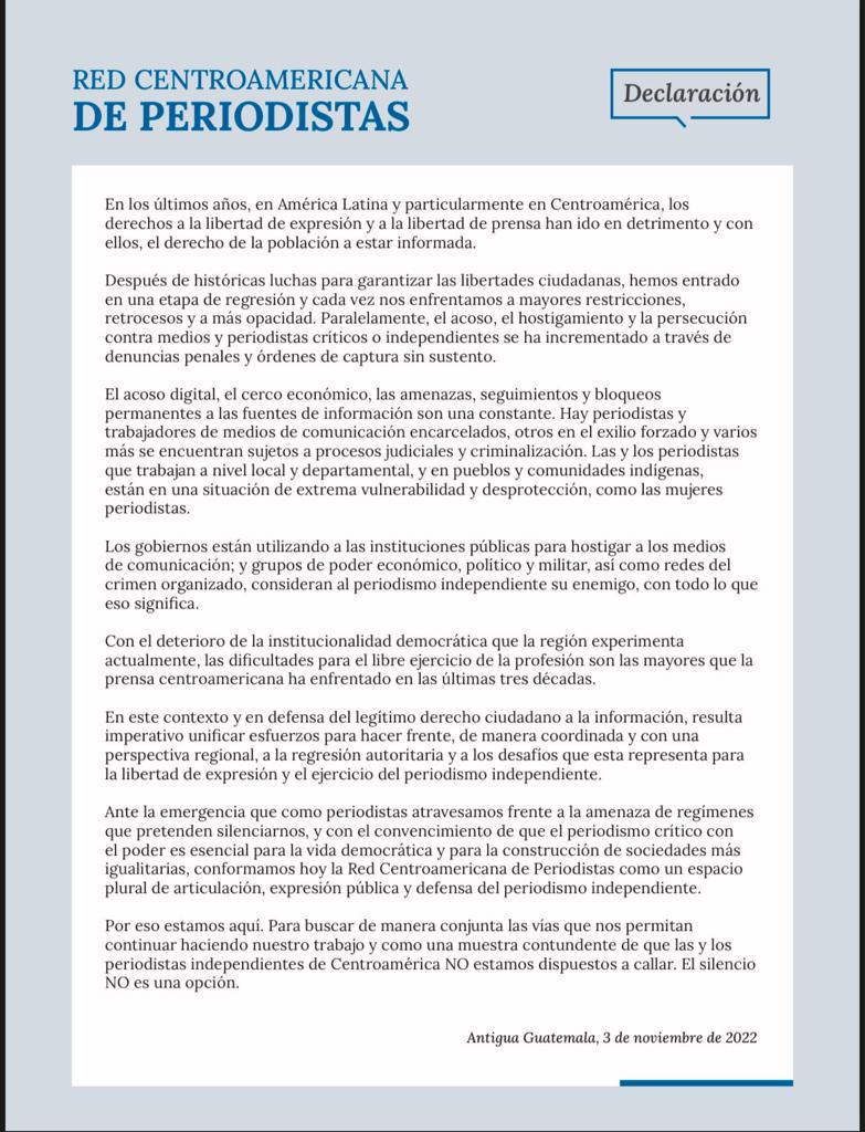 Crean Red Centroamericana de Periodistas en defensa de la libertad de expresión