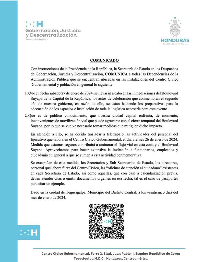 Burócratas realizarán teletrabajo el viernes por celebración del gobierno