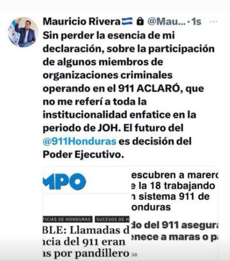 Diputado Mauricio Rivera reitera que en gestión de JOH hubo pandilleros en el 911