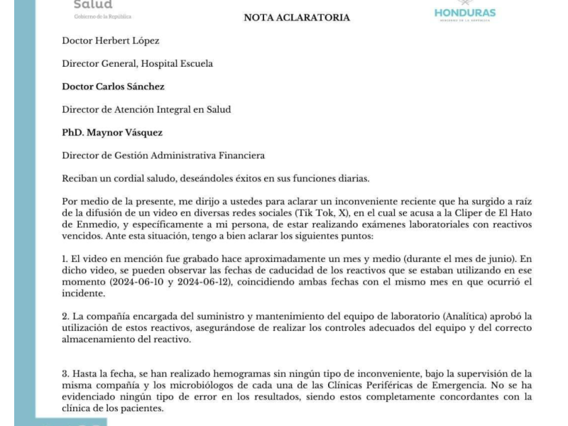 En una aclaratoria, Salud se enfocó más en asegurar que se trataba de una mala intención, pero no ahondonaron en explicar cómo es que en una emergencia usan reactivos vencidos.