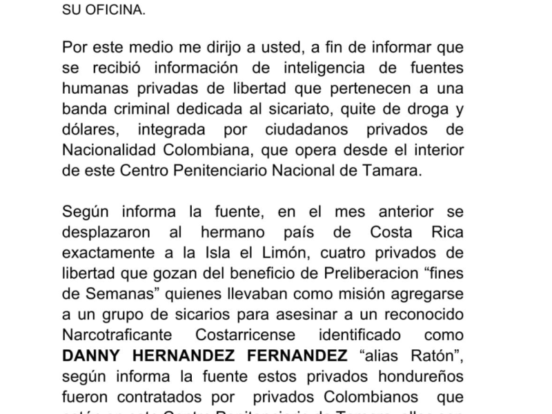 La Unidad Investigativa de EL HERALDO Plus accedió a un informe confidencial en el que se detalló como privados de libertad de Támara salieron a realizar asesinatos a Costa Rica