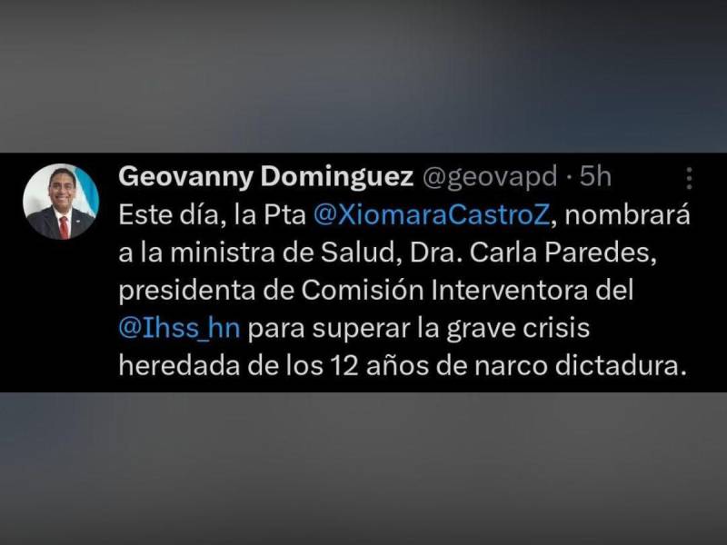 Domínguez anunció el nombramiento de Paredes a través de su cuenta de “X”.