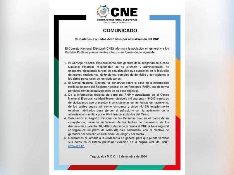 CNE solicita al RNP verificar registros con inconsistencias en fechas