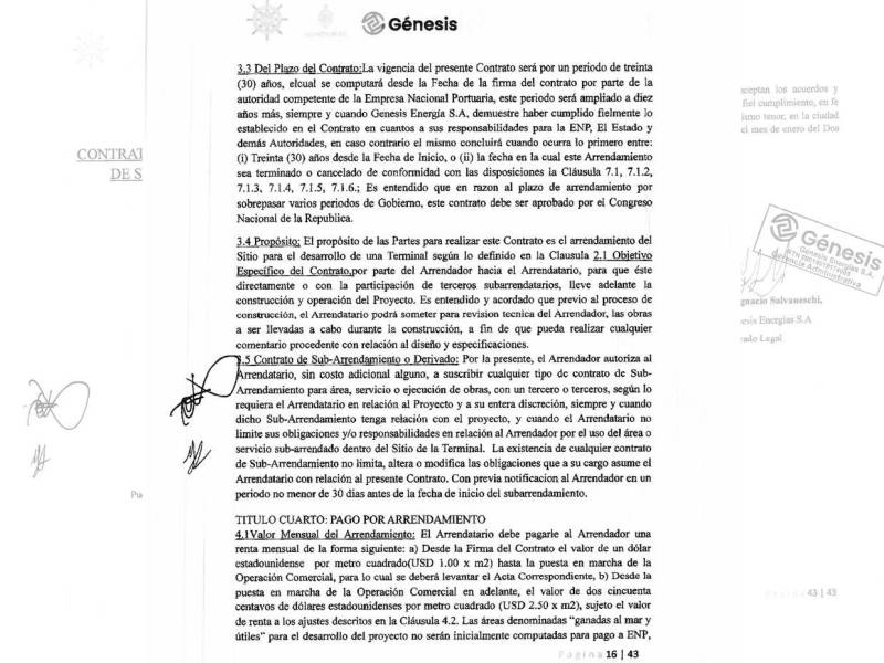 El cobro es demasiado bajo, de 1 y 2.5 dólares por metro cuadrado, establece el contrato.