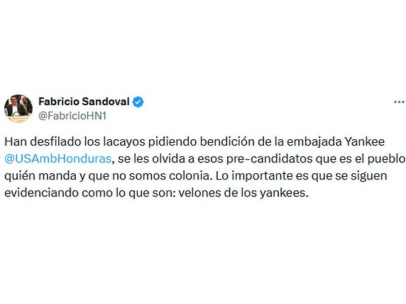 Este fue el mensaje que escribió el diputado Sandoval en sus redes sociales.