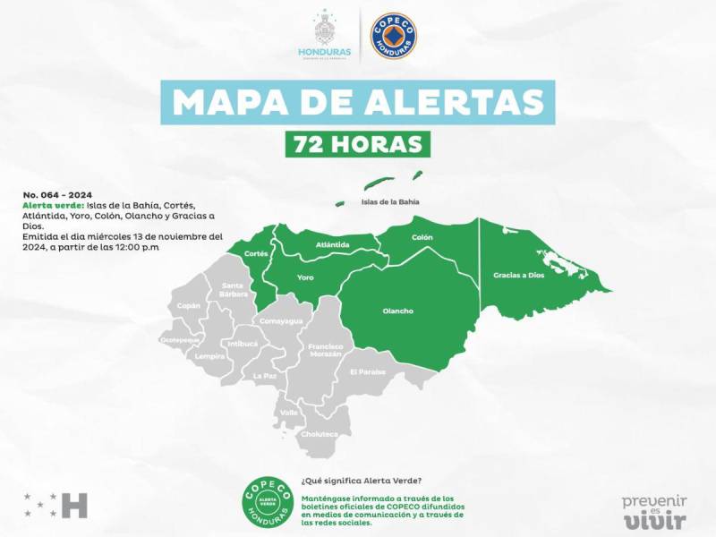 Declaran alerta verde en siete departamentos de Honduras por 72 horas