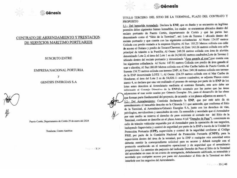 El contrato de arrendamiento a favor de Génesis Honduras, se hizo de forma directa y no ha sido aprobado por el Congreso Nacional.