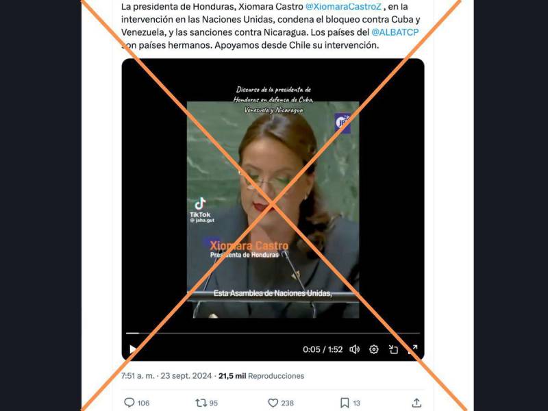 Captura de pantalla a una publicación en X/Twitter realizada el 26 de septiembre de 2024.