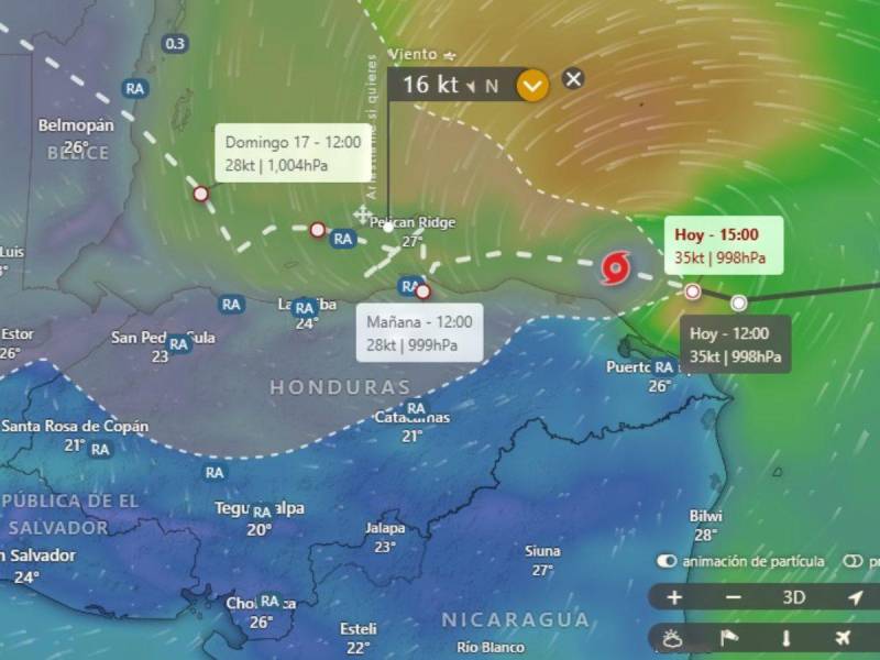 El modelo de predicción de ECMWF indica que el centro del sistema se aproximará a Trujillo, Colón.