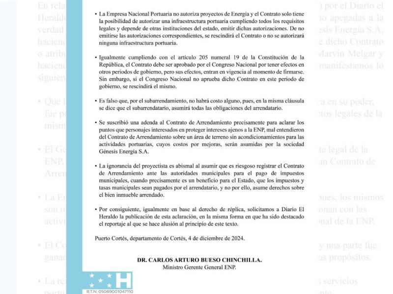 En la segunda parte del comunicado, la ENP dice que se podría rescindir el contrato.