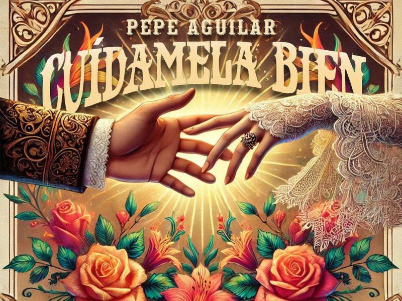 La foto que Pepe Aguilar utilizó para promocionar “Cuídamela bien” es de una pareja de casados, haciendo referencia a la reciente boda de Nodal y Ángela.