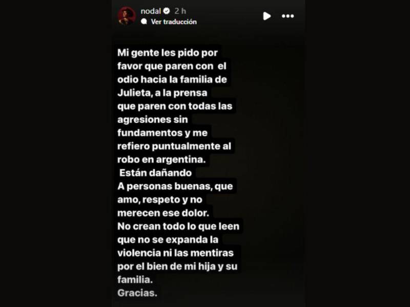 Este fue el mensaje con el Nodal pidió un alto a las agresiones contra la familia de Cazzu.