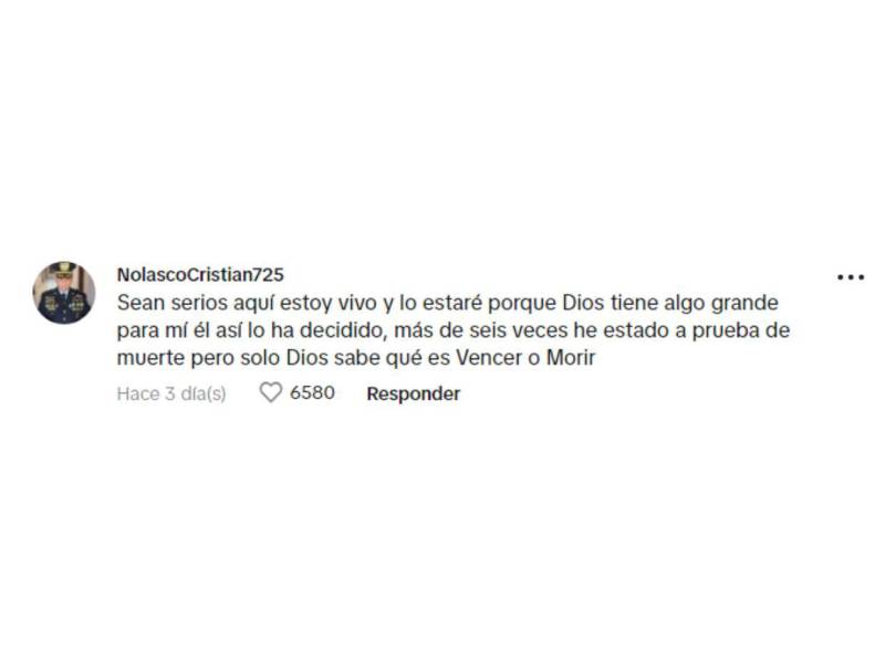 Captura de pantalla al comentario del perfil del comisionado Cristian Nolasco, en la publicación desinformarte de TikTok.