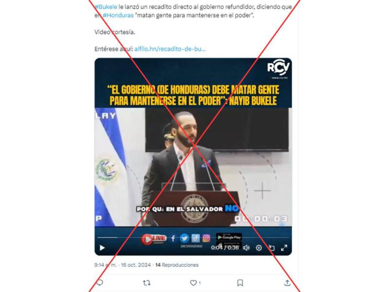 Captura de pantalla a una publicación de X/Twitter hecha el 16 de octubre de 2024.