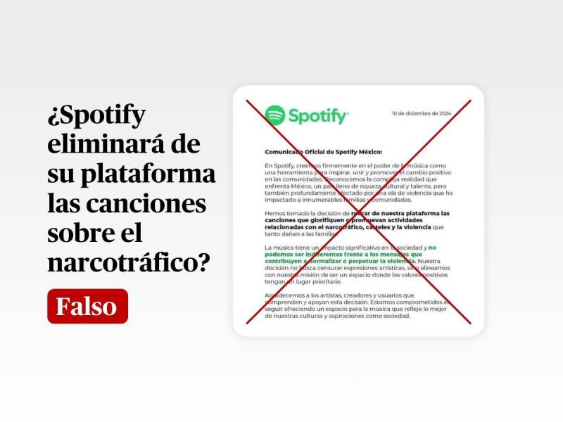 Captura de pantalla al supuesto comunicado de Spotify hecha el 25 de diciembre de 2024, adaptada a esta cartela.