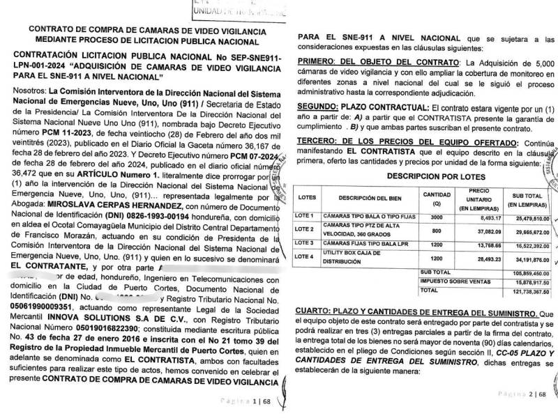 El contrato establece que fue una empresa hondureña la que proveyó las cámaras al 911.