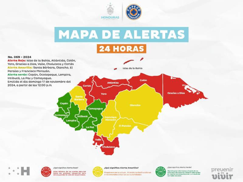 Mapa de alertas actualizado a la 1:00 de la tarde de hoy domingo.