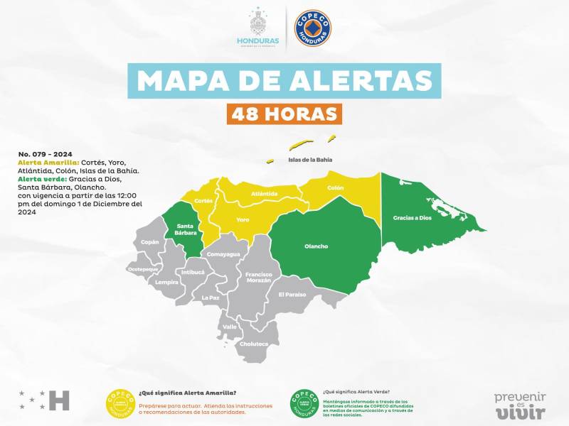 Departamentos que se mantienen en alerta, debido a las lluvias.