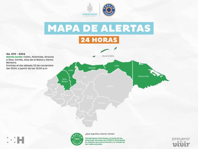 Actual mapa de alertas de Copeco.