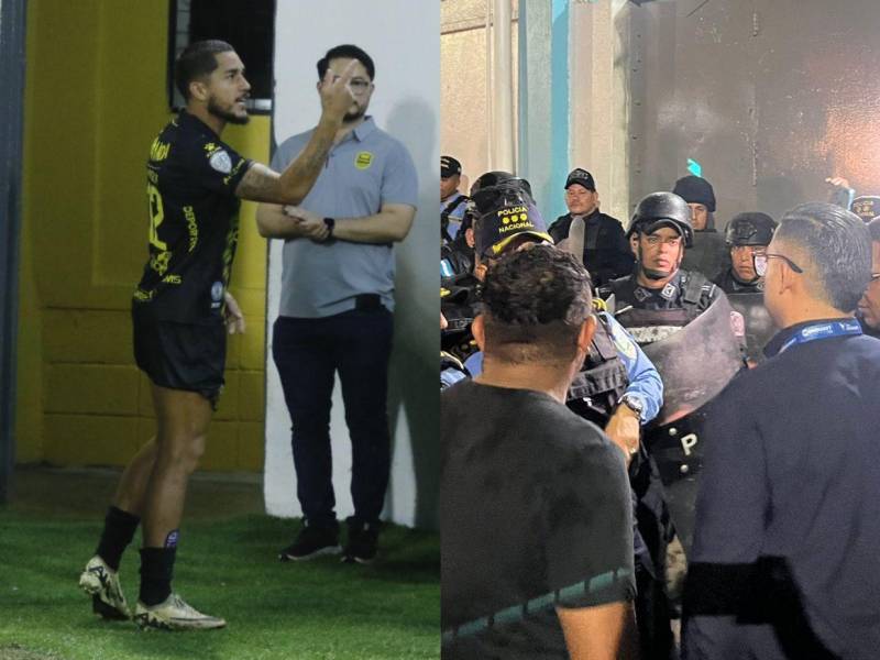 Te damos a conocer algunas imágenes que no se vieron en TV luego del Rea España vs Motagua. Emilio Izaguirre tuvo que salir del estadio para hablar con la Policía Nacional y aurinegros atizaron contra su equipo.