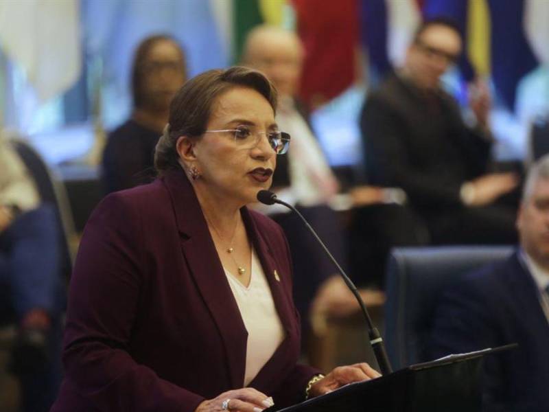 La presidenta de Honduras, Iris Xiomara Castro, durante su comparecencia en el Parlamento Latinoamericano y Caribeño (Parlatino).