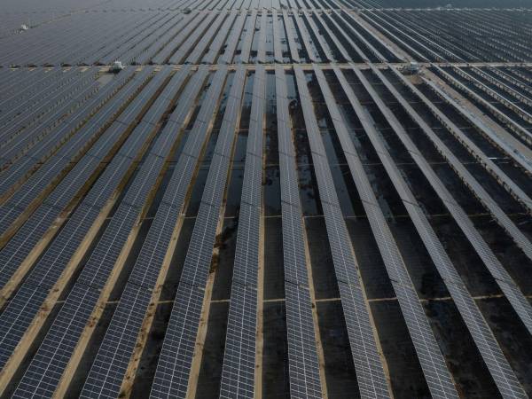 Los fabricantes de paneles solares reducen los precios, pero siguen construyendo fábricas. Una granja solar en Weifang.