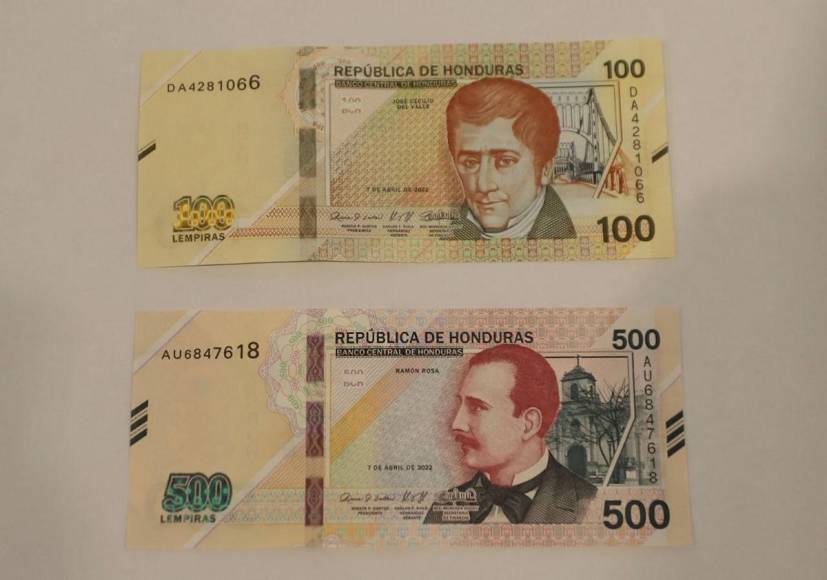 Así lucen los billetes de L 100 y 500 con nuevas medidas de seguridad