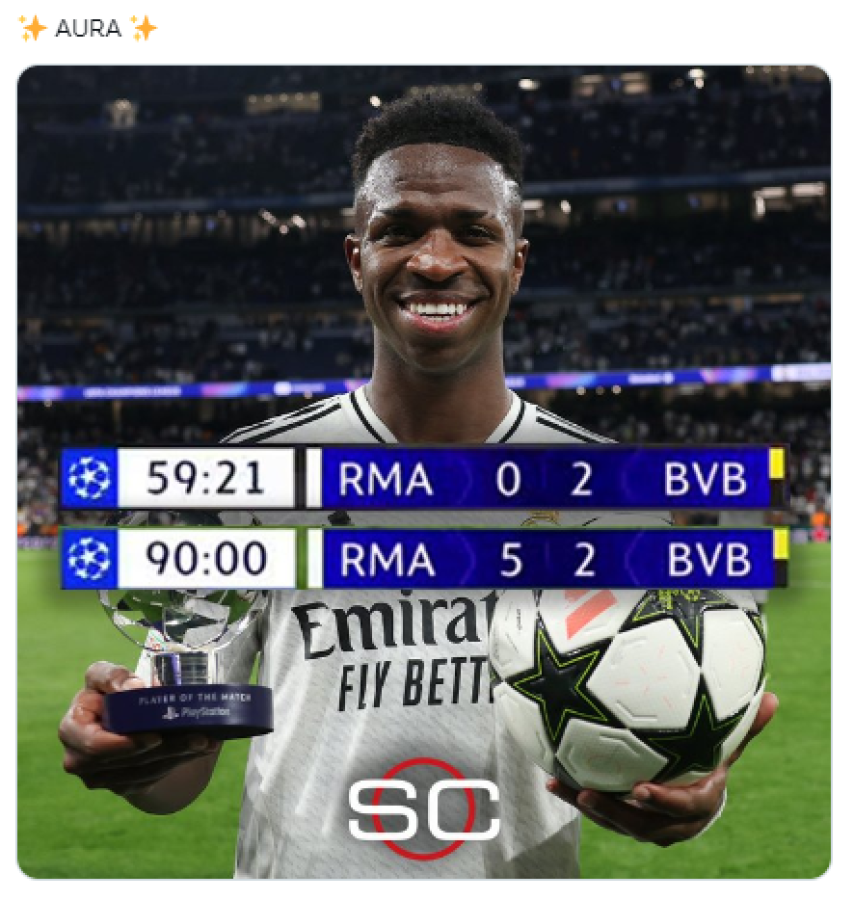 Memes que dejó la remontada de Real Madrid con triplete de Vinicius en Champions League