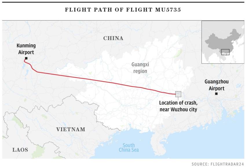 Lo que se sabe del avión que se estrelló en China con 132 pasajeros a bordo