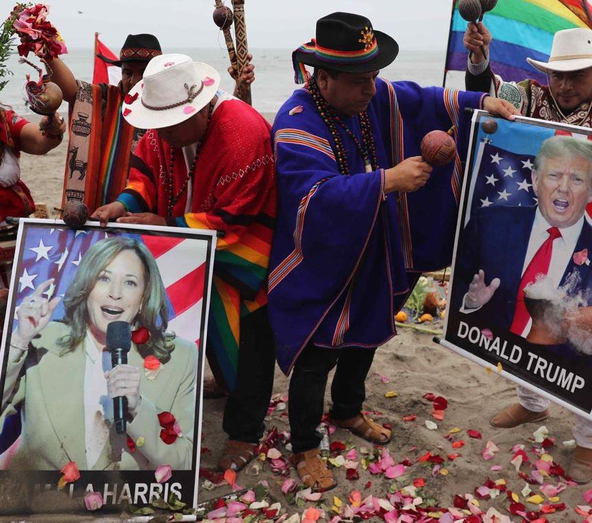 Con ritual en la playa, Chamanes envían suerte a Harris y Trump desde Lima, Perú