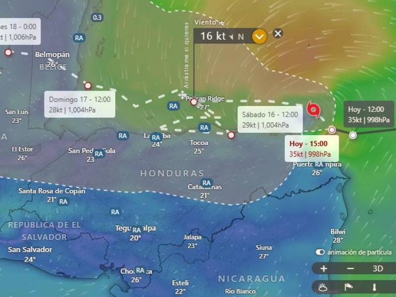 El modelo UKM predice que el centro de la tormenta tocará tierra firme en Iriona, Colón.