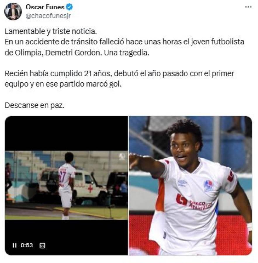 Prensa deportiva y jugadores reaccionan a muerte de Demetri Gordon, jugador del Olimpia