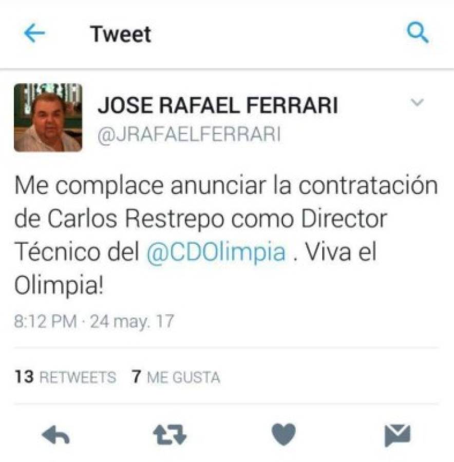 Carlos Restrepo llegó a Honduras para unirse al Olimpia