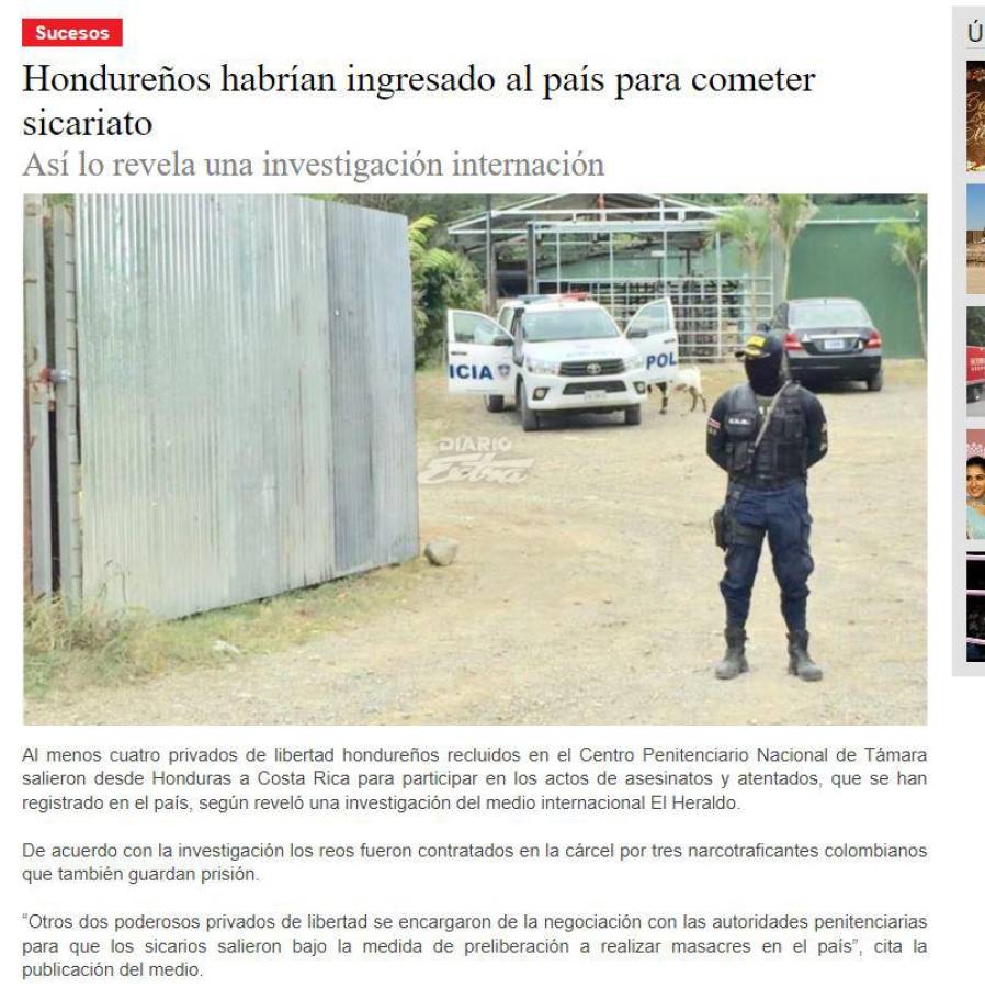 Medios de Costa Rica resaltan investigación de EL HERALDO sobre sicarios que salieron de Támara