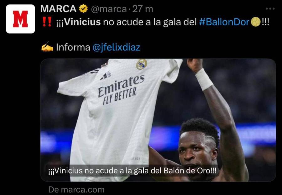 Vinicius no ganará el Balón de Oro y la prensa reacciona: “La mayor vergüenza en años”