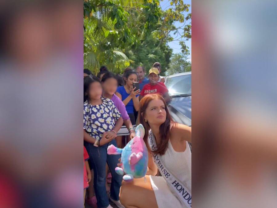 Stephanie Cam, Miss Honduras 2024, sorprende a niños con regalos y comida