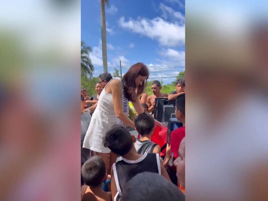 Stephanie Cam, Miss Honduras 2024, sorprende a niños con regalos y comida