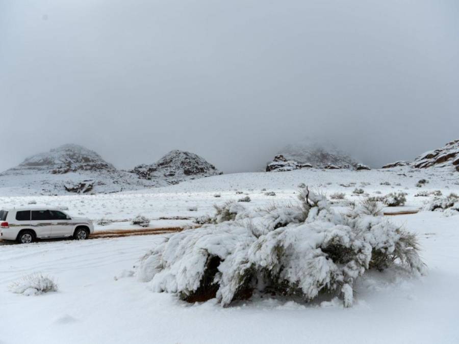 Desierto de Al Jawf en Arabia Saudita se cubre de nieve por primera vez en la historia