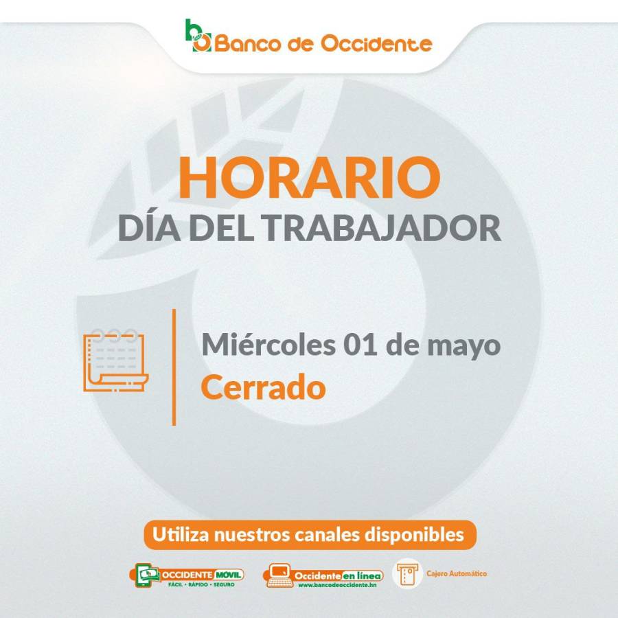 ¿Cuál será el horario de atención en los bancos el Día del Trabajador en Honduras?