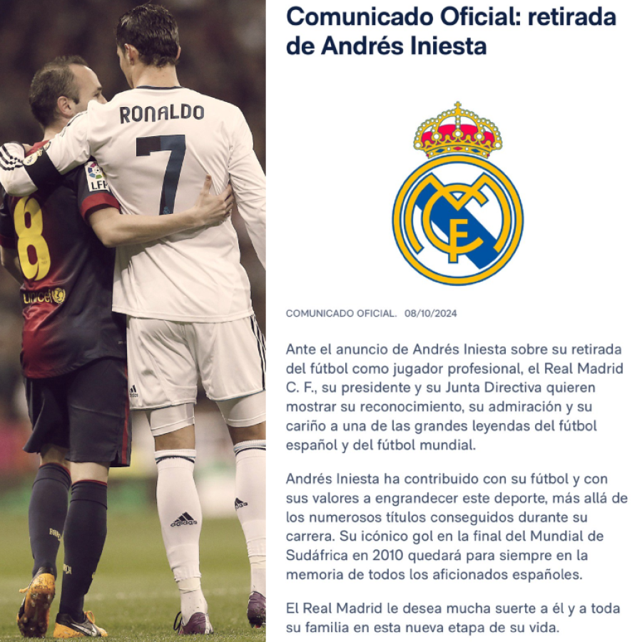 Real Madrid envía recado a Iniesta tras retiro y Messi se pronuncia: “Sos un fenómeno”