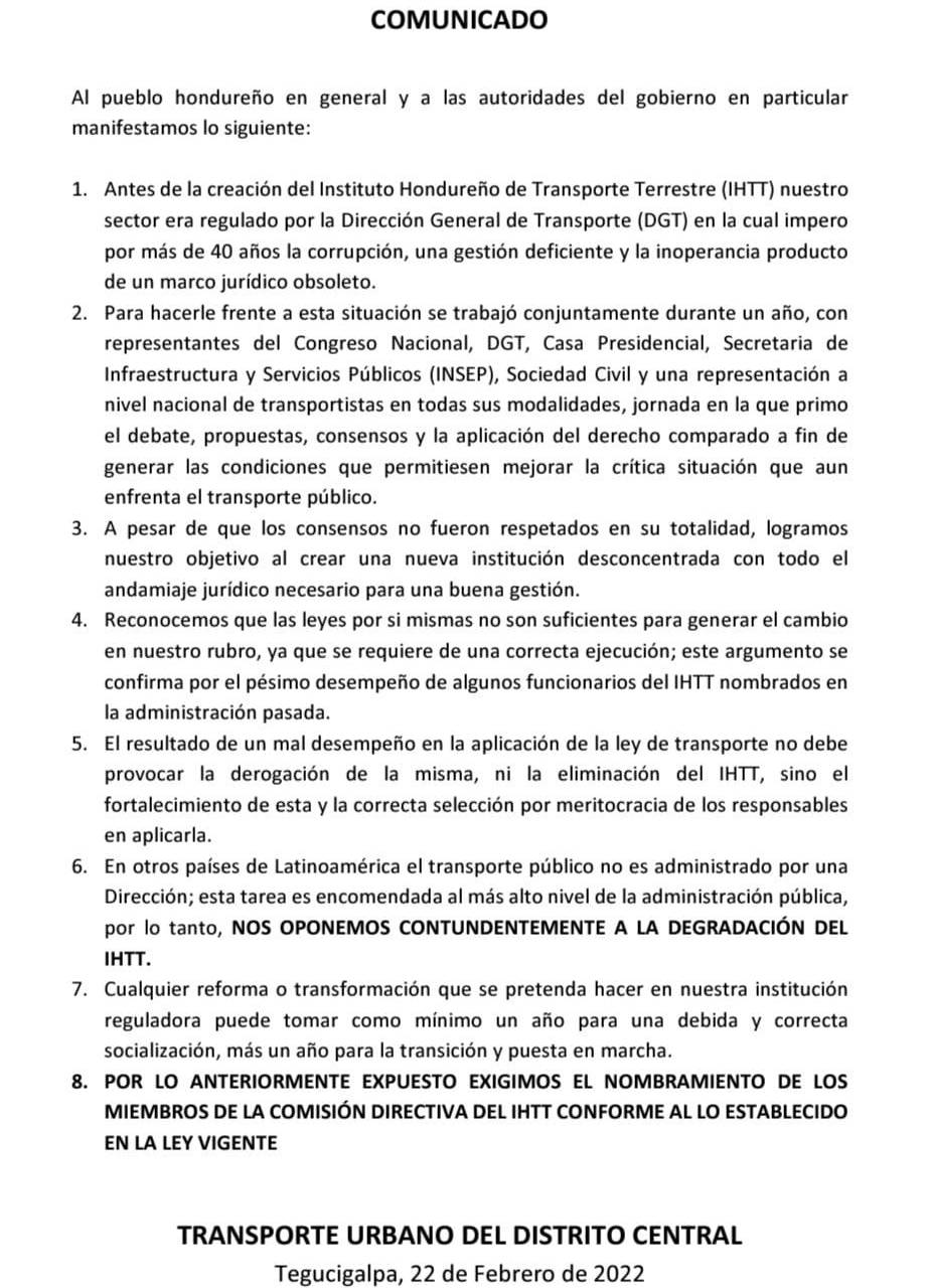 Comunicado de los transportistas.