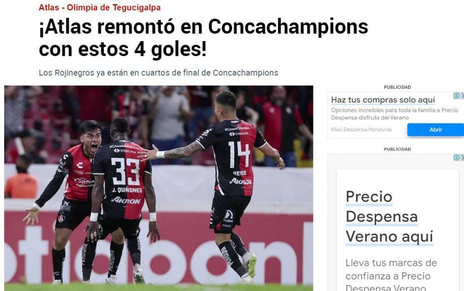 Prensa mexicana califica de “heroica” la remontada del Atlas ante el Olimpia en Concachampions